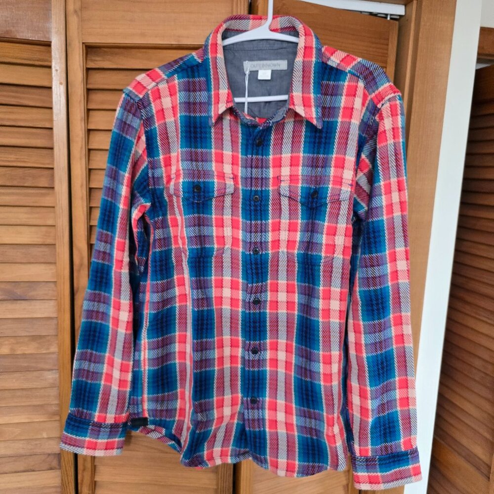 Outerknown Blanket Shirt Watermelon Feliz Plaid, unisex S  100% Organic Cotton